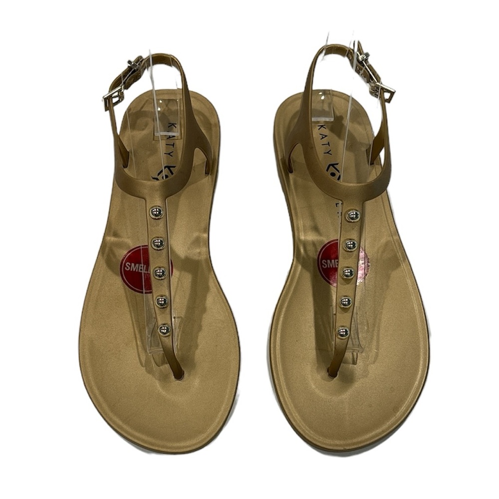 KATY PERRY WOMEN'S THE GELI STUD PVC SANDALS PEARL GOLD SIZE 6‎